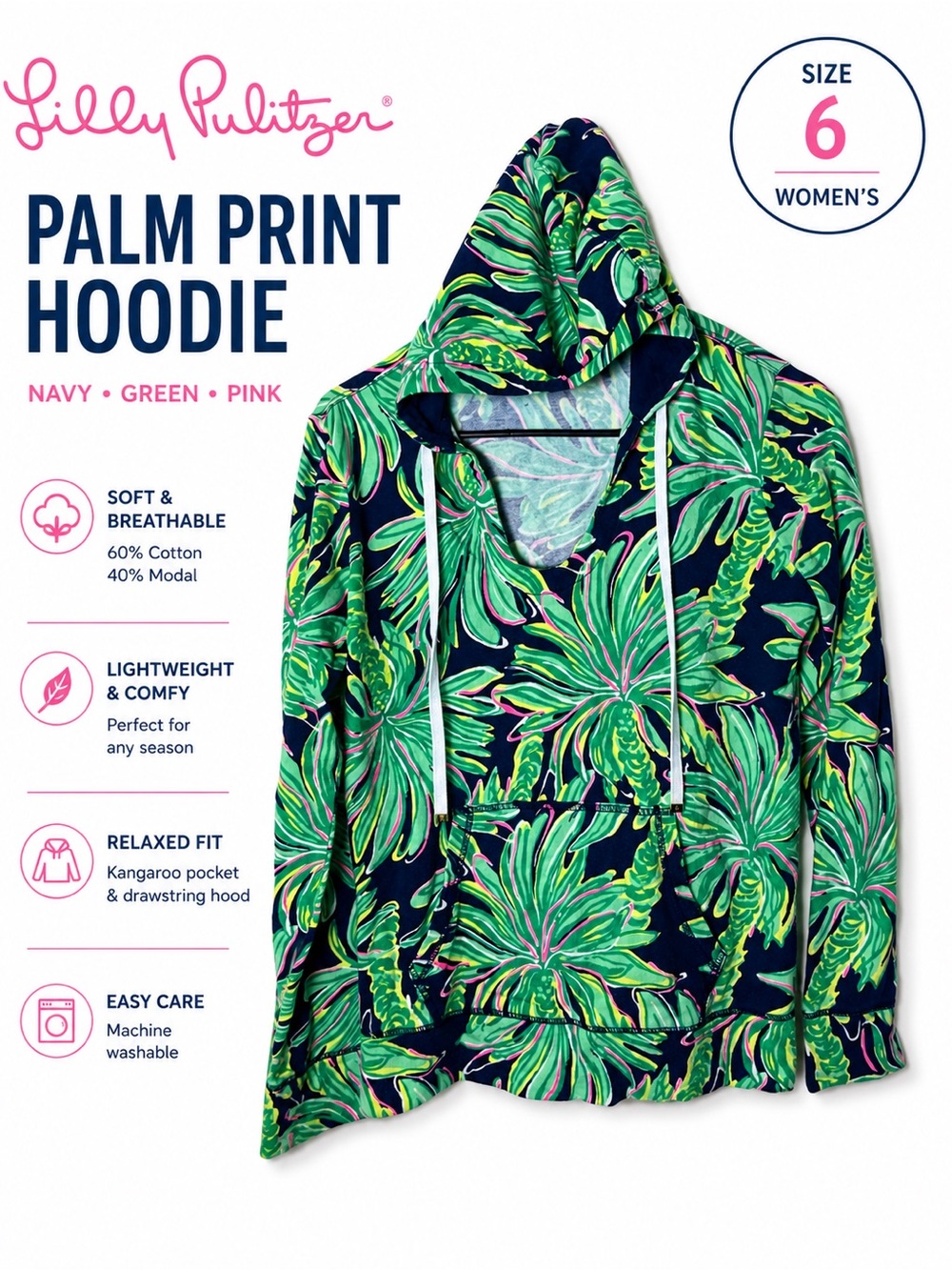 Lilly Pulitzer Palm-Print Hoodie in SZ 6